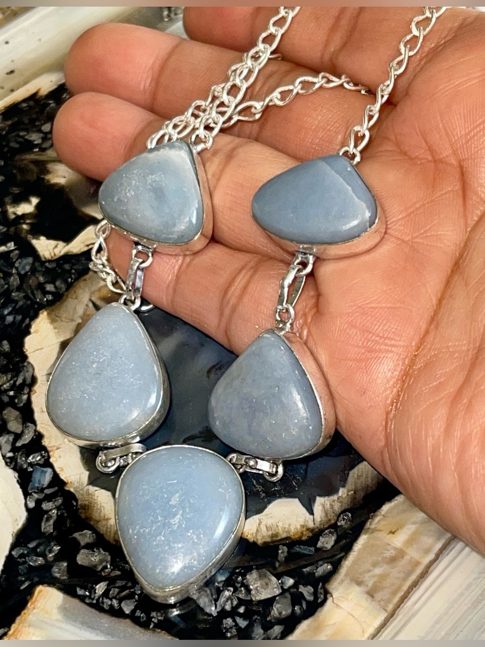 Blue Anhydrite Angelite Crystal Necklace